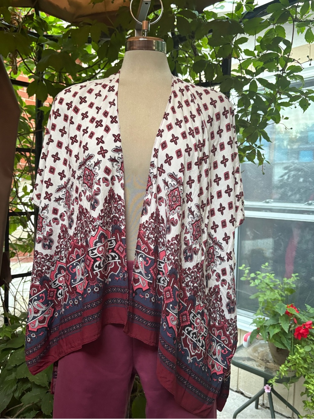 Ardene White Top with Pink and Burgundy Floral Print